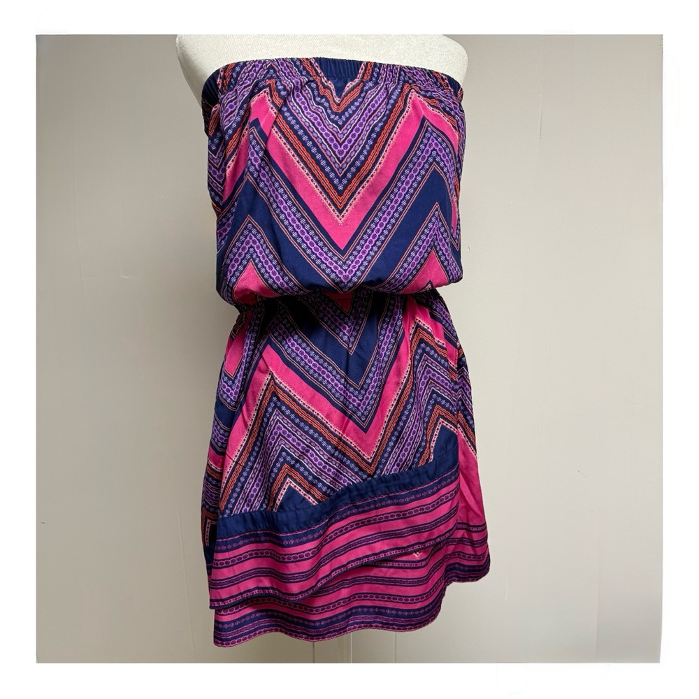 🤍 Express Pink and Navy Strapless Dress || Size Large